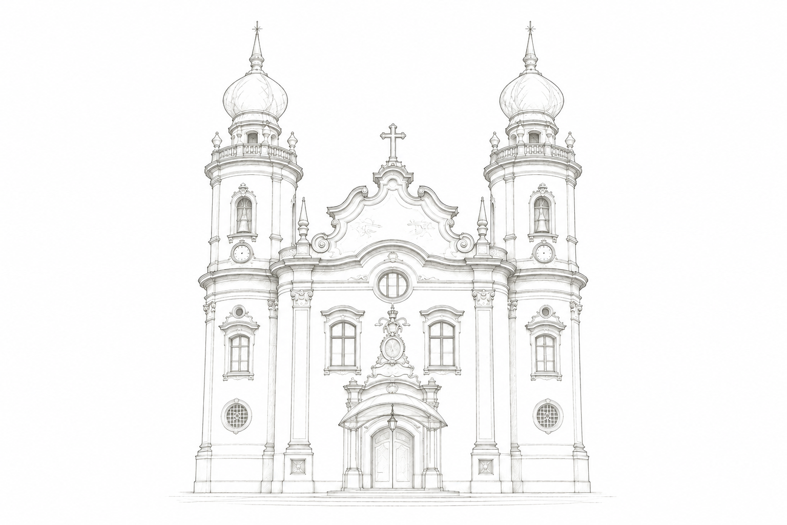 Fachada da Paróquia Nossa Senhora do Brasil, desenhada de frente